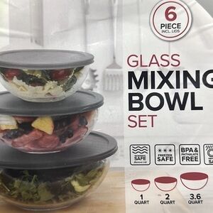 Chef Elect 6 Piece Glass Mixing Bowl Set~New!